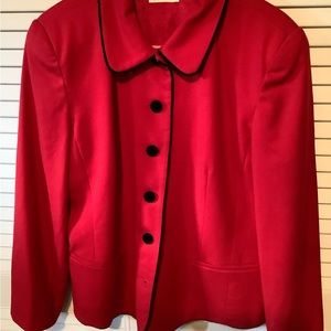 Vintage Talbot’s ladies red dress jacket with velvet trim, size missing A-A 21””